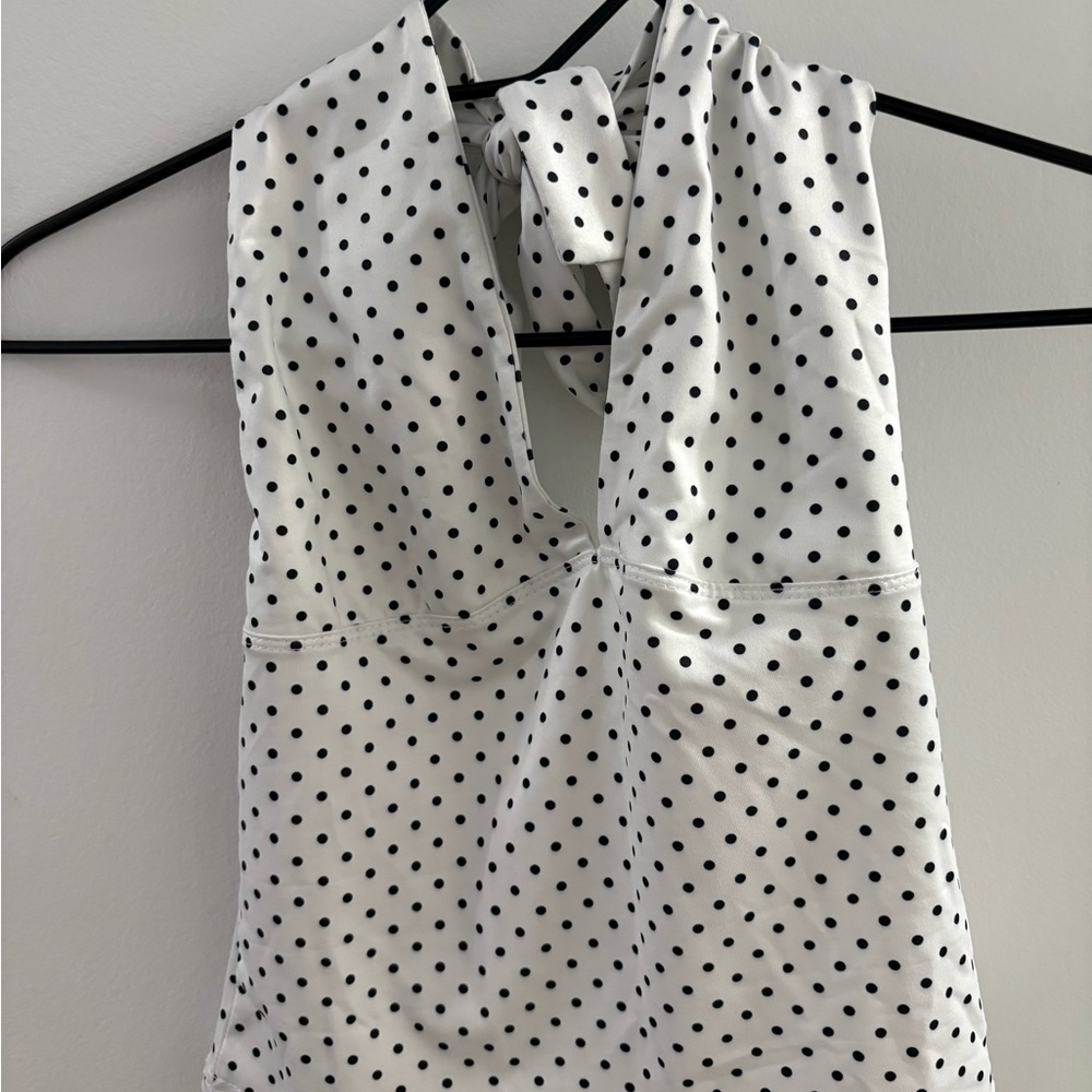 Polka Dot Halter Top - White and Black